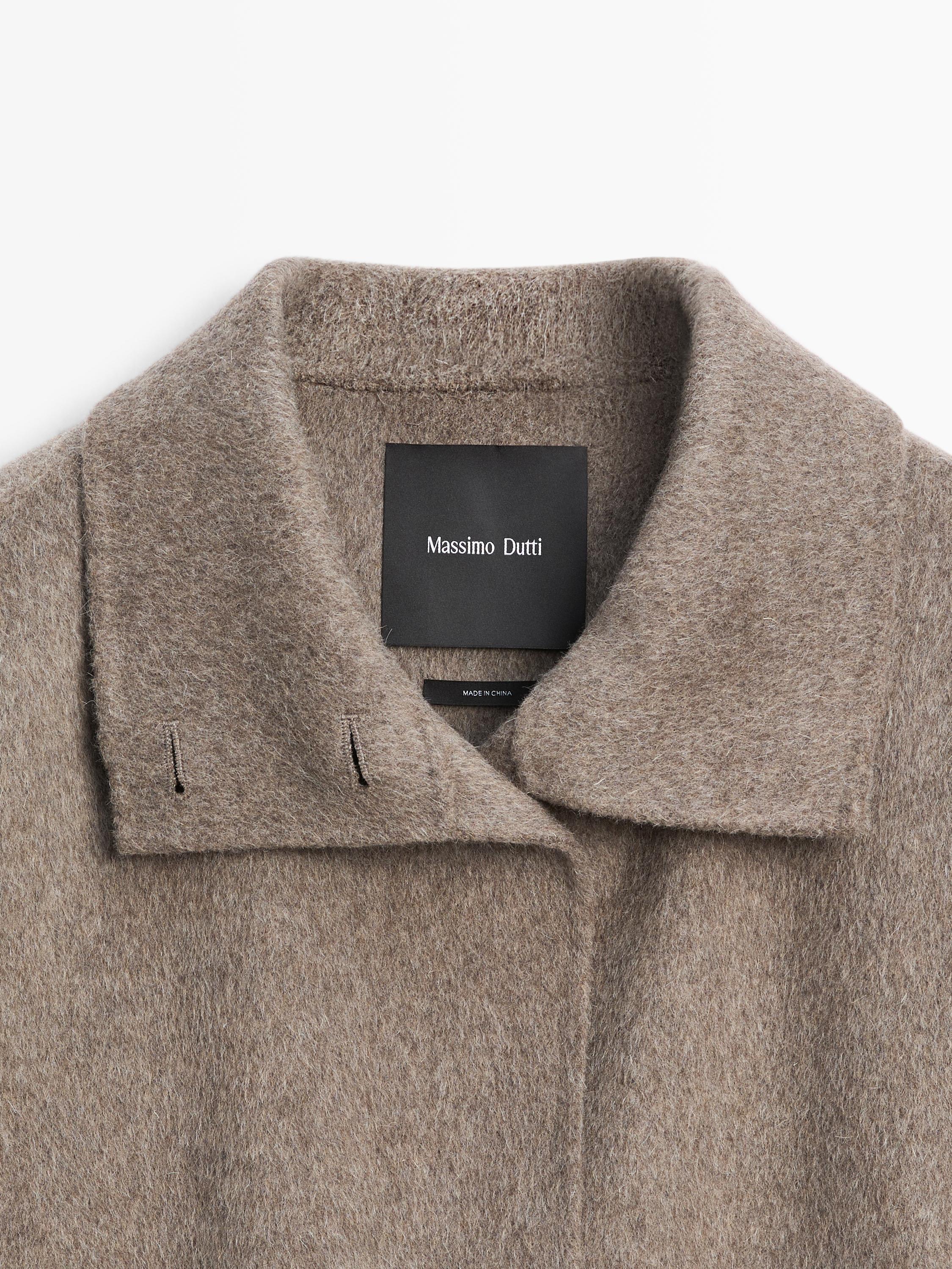 Mid-length wool blend coat with high neck