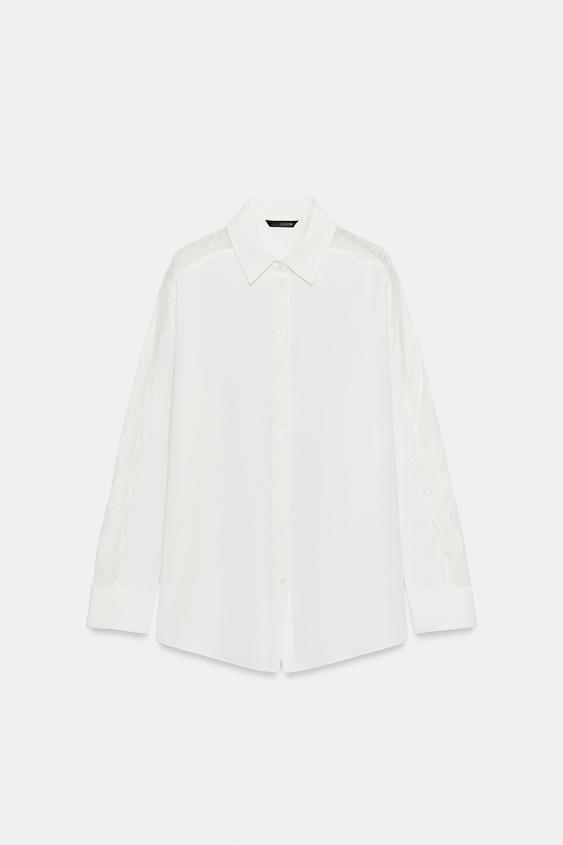 CAMISA COM RENDA - Branco-marfim da Zara - Imagem 0