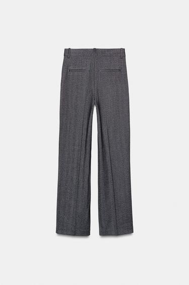 HERRINGBONE STRAIGHT-LEG TROUSERS - Grey by Zara - Image 6