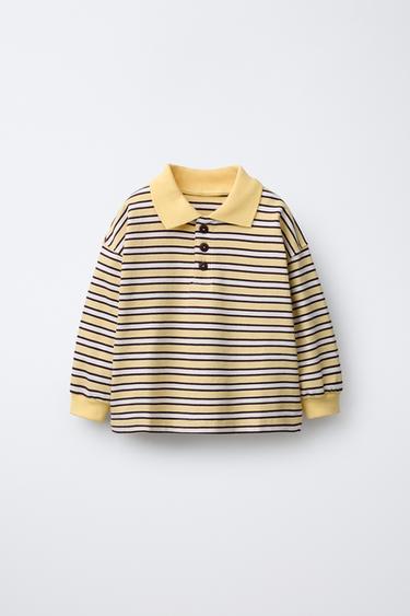 Zara 條紋 POLO 運動衫 - 淡褐色/黃色 - 圖片 0