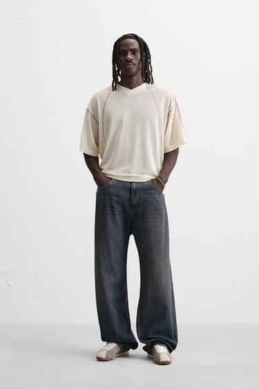 CONTRAST OPEN-WEAVE T-SHIRT - Ecru by Zara