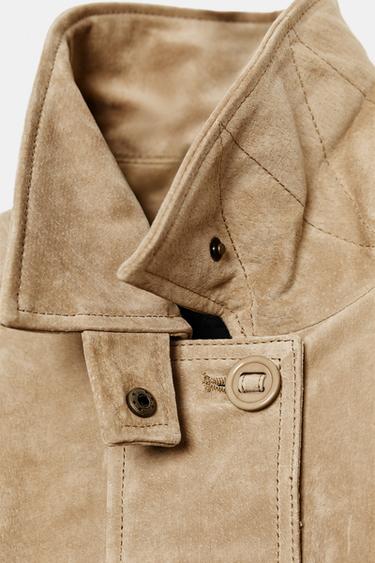 VESTE EN CUIR DE DAIM 100 % - Sable clair de Zara - Image 8
