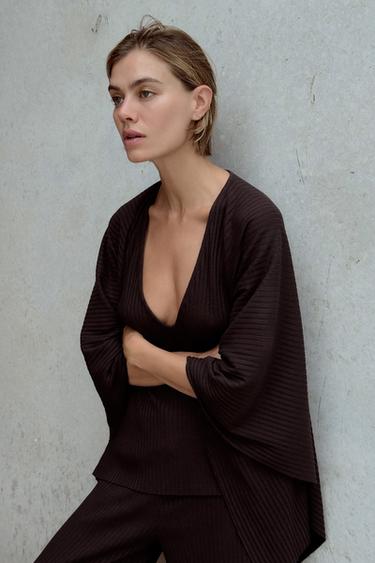 RIBBED ASYMMETRIC CAPE - Aubergine by Zara - Image 1
