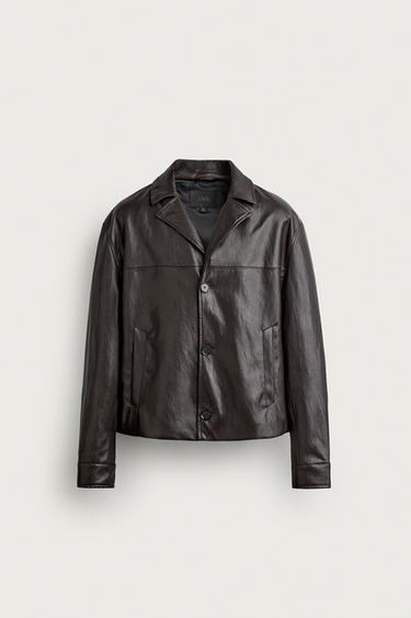CROPPED FIT LEATHER EFFECT JACKET - Brown by Zara