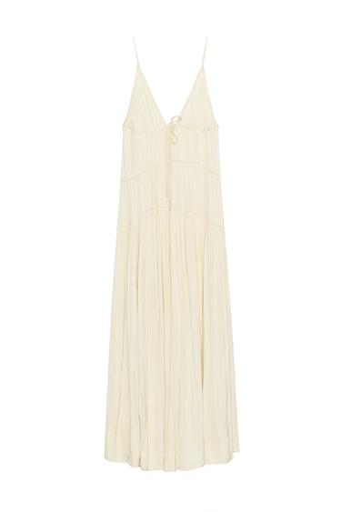 GATHERED SATIN LONG DRESS - Light yellow by Zara