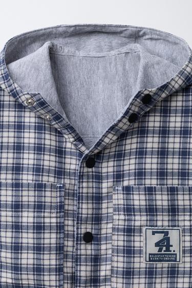 CHECK OVERSHIRT WITH HOODIE - Blue by Zara - Image 2