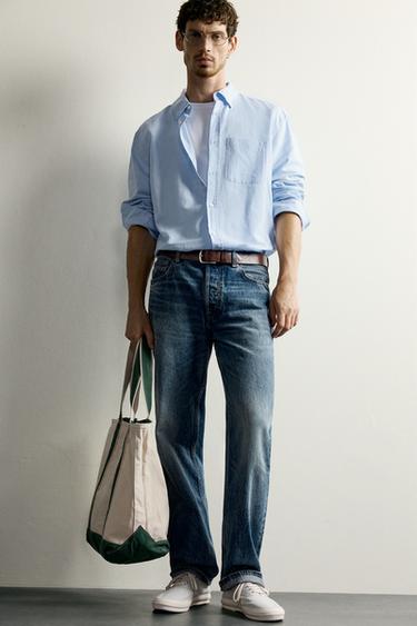 CAMISA REGULAR FIT LINO - ALGODÓN - Celeste de Zara