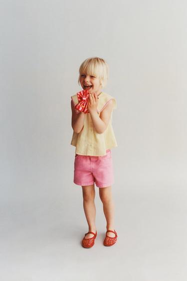 Zara GINGHAM SHIRT WITH WAVY TRIM - Light yellow