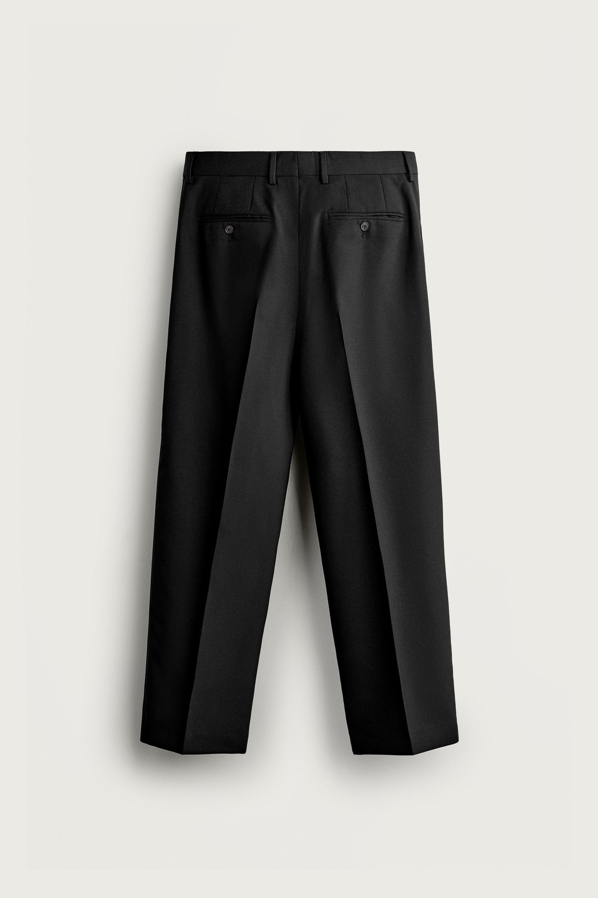 100% WOOL REGULAR FIT PANTS — Black