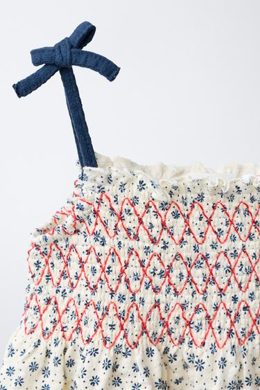 SMOCKED FLORAL PRINT DRESS - Light blue by Zara - Image 2