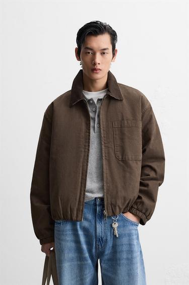 CONTRAST COLLAR CANVAS JACKET - Brown by Zara