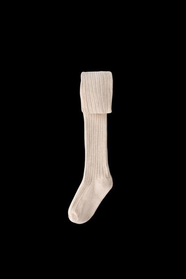 PLAIN RIBBED TIGHTS - Sand by Zara - Image 0