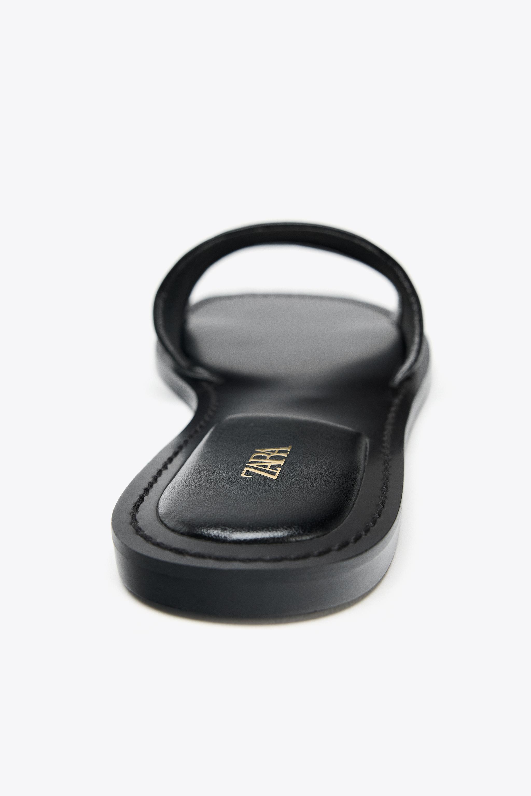 ZARA ブラック レザーサンダル サイズ41 ストラップレザーサンダル - ブラック | ZARA Japan / 日本