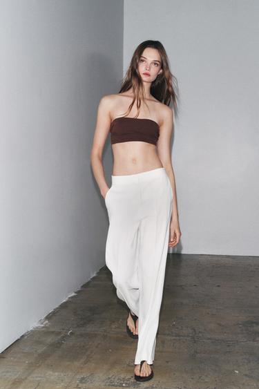 Zara ZW COLLECTION WIDE LEG PANTS - Ecru - Image 0