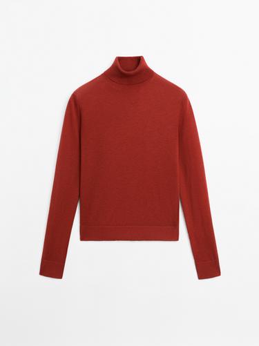 Zara High neck wool blend sweater - Dark red - Image 0