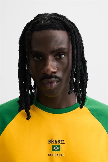 T-SHIRT COLOR BLOCK BRODÉ - Jaune de Zara - Image 5