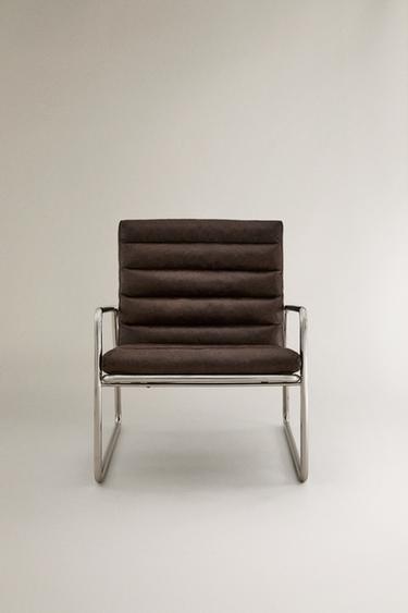 LEATHER AND STAINLESS STEEL ACCENT CHAIR - chocolate by Zara - Image 0