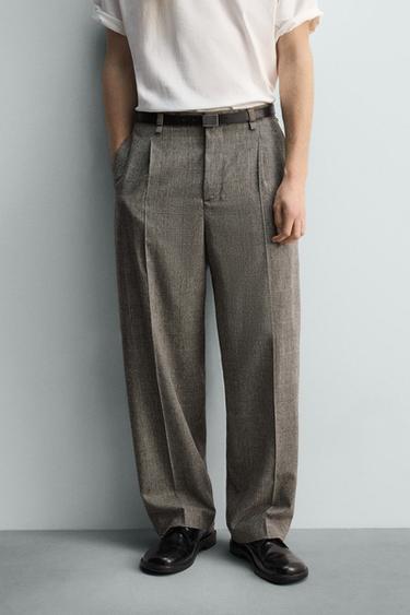 RELAXED FIT CHECK TROUSERS - Beige by Zara