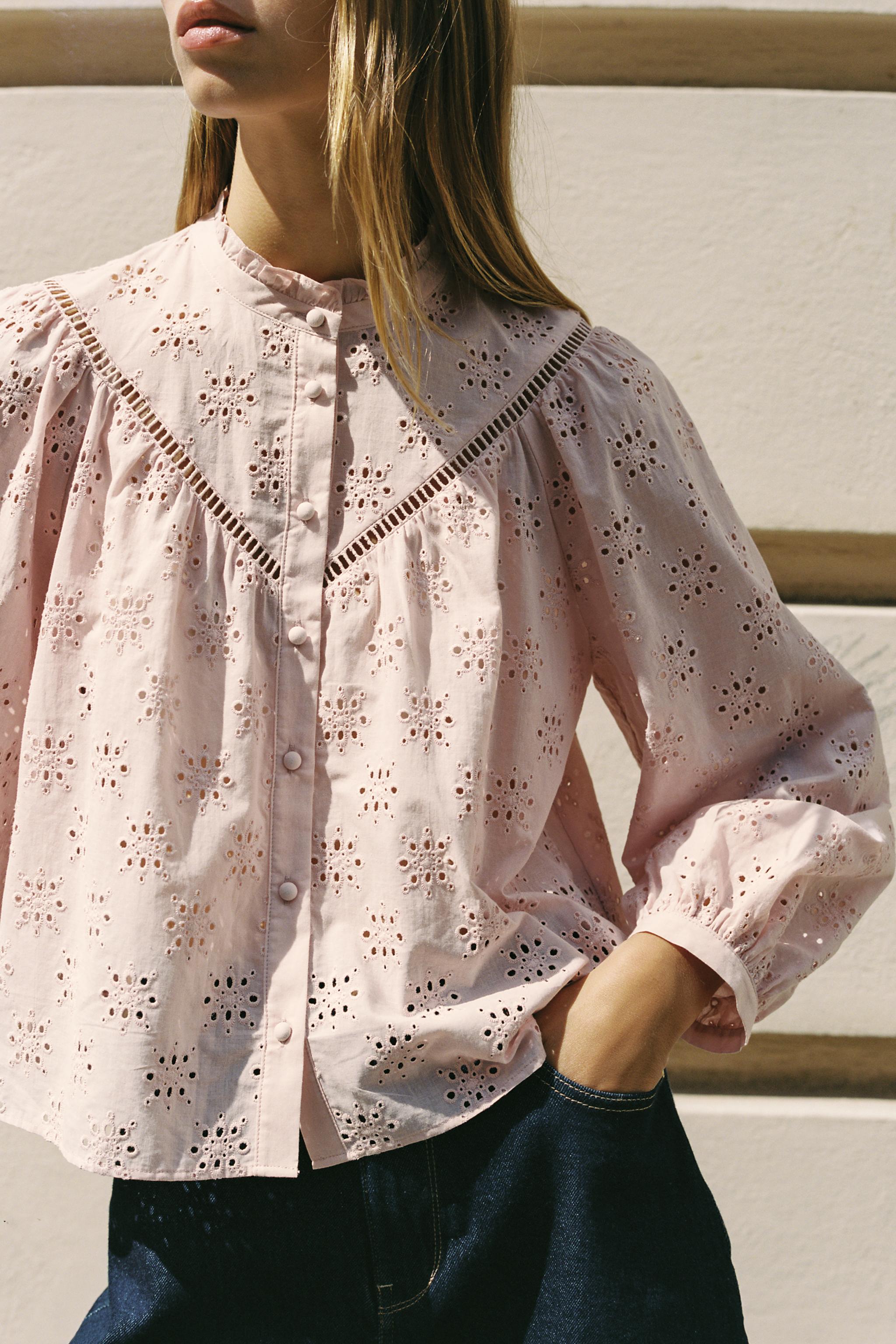 トップス M EYELET EMBROIDERY SHIRT - Pastel pink | ZARA United States