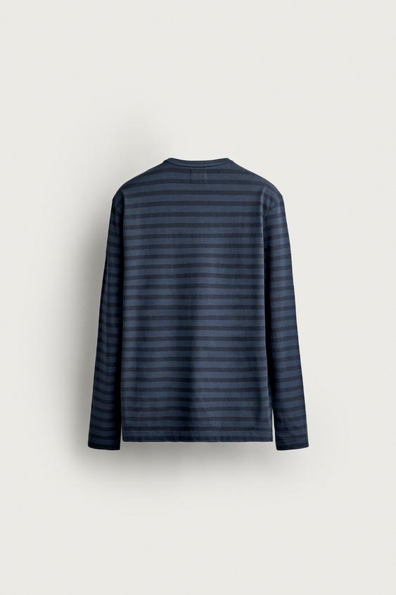 T-SHIRT JACQUARD RAYURES SUPIMA® - Bleu nuit de Zara - Image 7