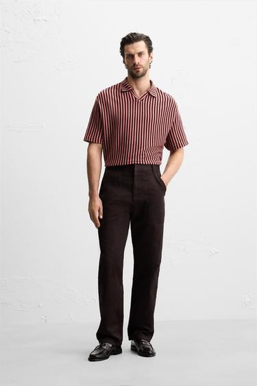 Zara PRUGASTA POLO MAJICA OD ŽAKARA – svijetlokestenjasta – Slika 0