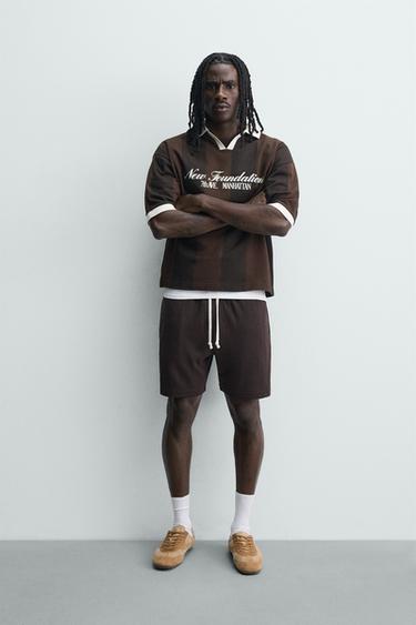 Zara RETRO SOCCER PRINT POLO SHIRT - Brown