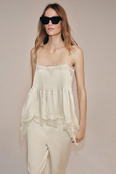 ZW COLLECTION LACE-TRIMMED CAMISOLE TOP - Mid-ecru by Zara - Image 3