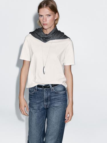Jeans straight fit tiro alto - Azul medio de Zara