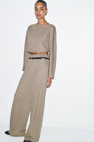 Zara LONG SLEEVE CROP TOP - Beige