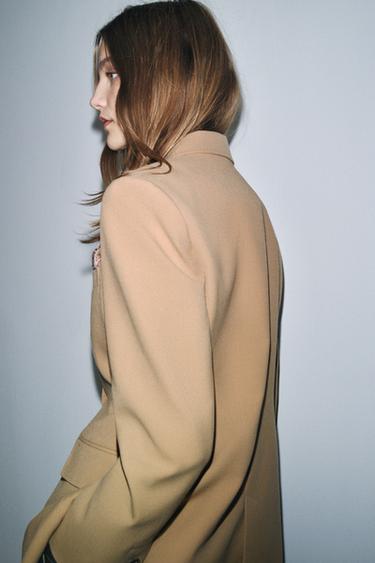 FITTED BLAZER WITH CONTRAST SCARF ZW COLLECTION - Light camel by Zara - Image 2