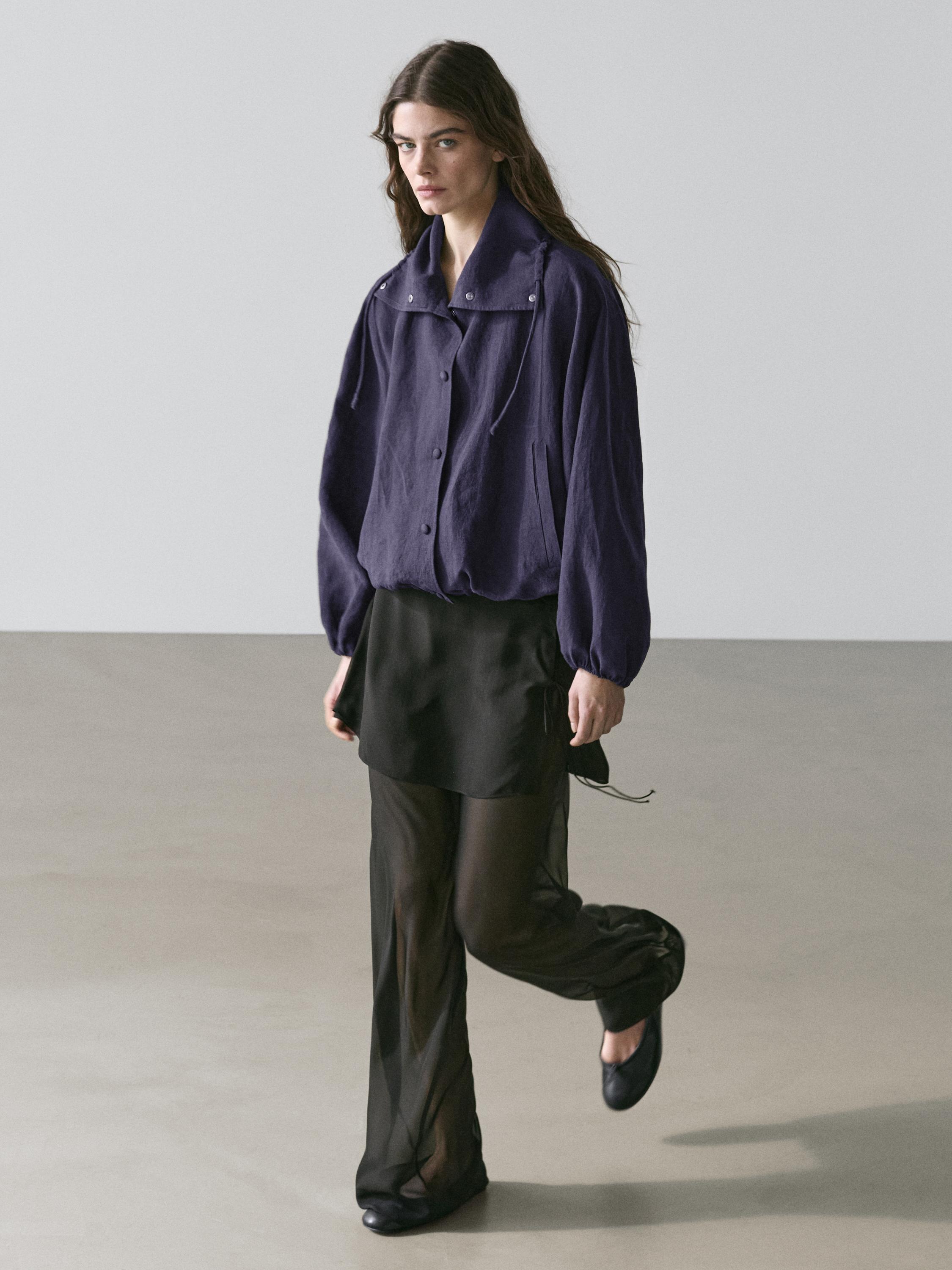 100% linen bomber jacket with collar detail