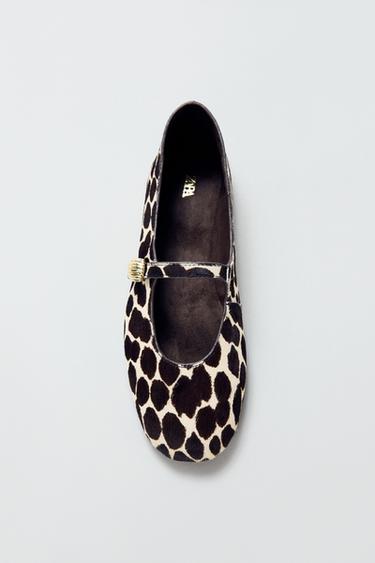 PRINTED LEATHER BALLET FLATS - Multicoloured by Zara