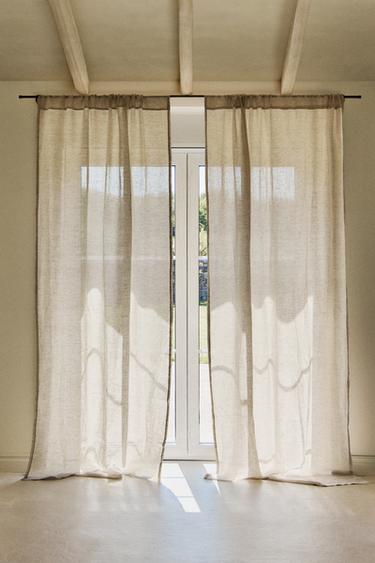 ΔΙΠΛΉ ΚΟΥΡΤΊΝΑ ΛΙΝΟΎ ΜΈΤΡΙΑΣ ΑΔΙΑΦΆΝΕΙΑΣ - Μπεζ ανοιχτό του Zara