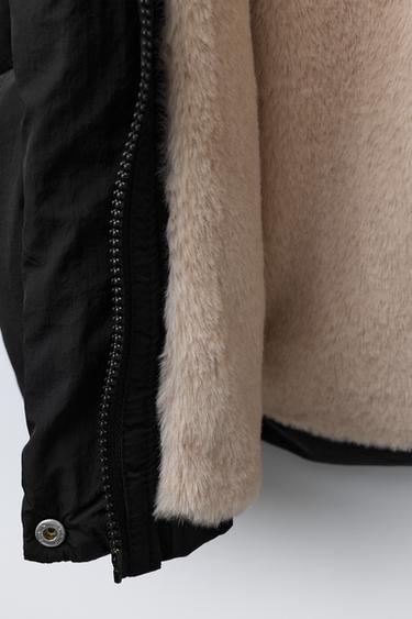 WATER-REPELLENT FEATHER DOWN PUFFER JACKET WITH DETACHABLE FAUX FUR HOOD - Black by Zara - Image 9