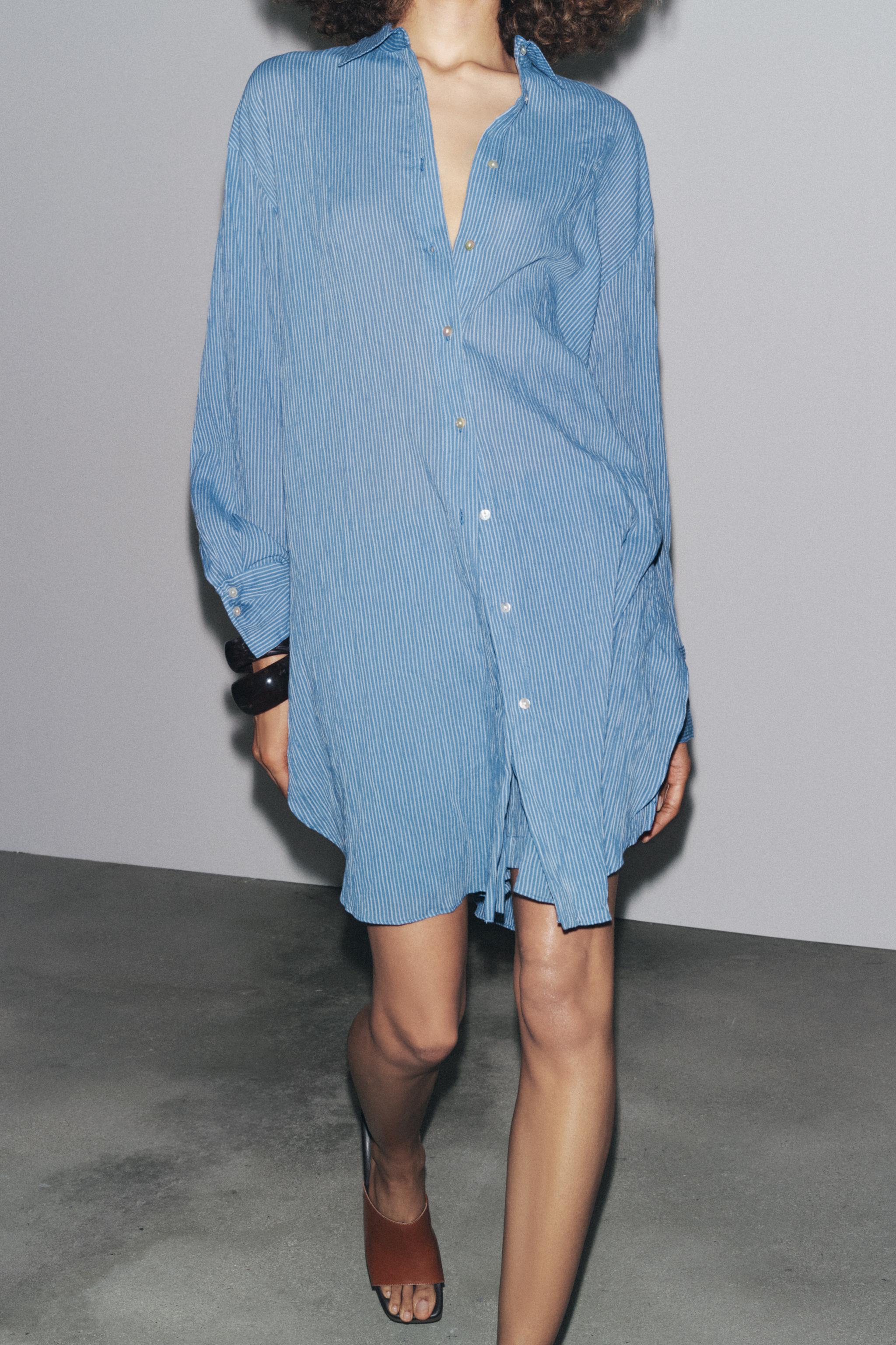 ZW COLLECTION LONG STRIPED SHIRT - Blue | ZARA United States