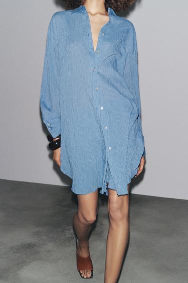 STRIPED LONG SLEEVE SHIRT ZW COLLECTION - Blue by Zara - Image 4