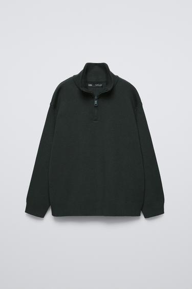 QUARTER-ZIP KNIT SWEATER - Dark bottle green by Zara