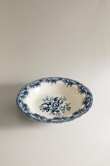 FLORAL EARTHENWARE SOUP PLATE - Blue by Zara - Image 1
