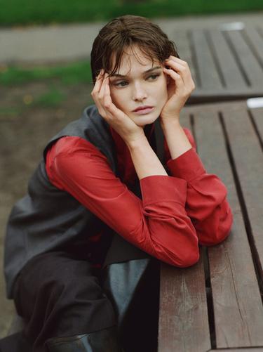 Zara 100% silk shirt with button details - Dark red
