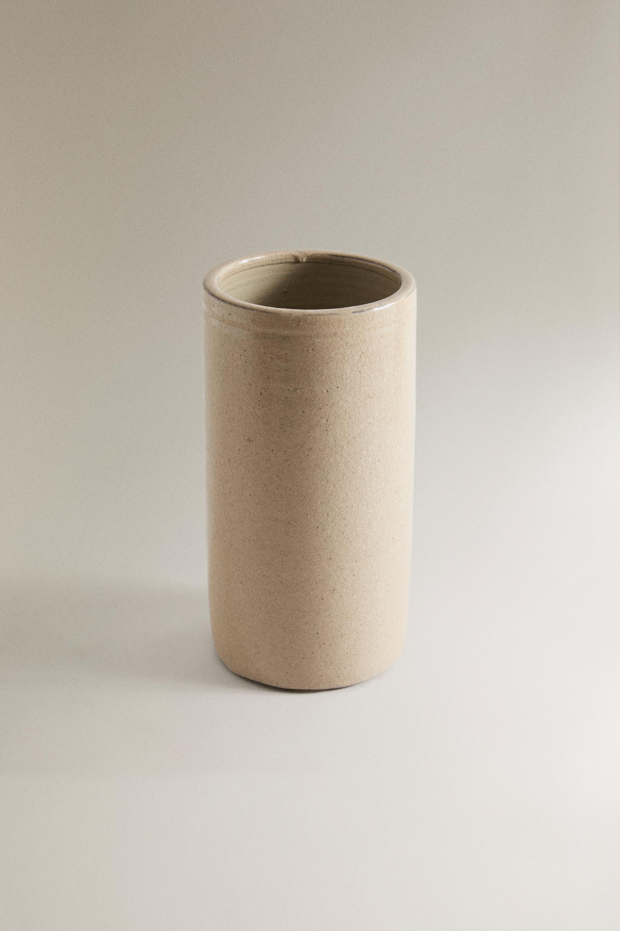 CYLINDRICAL CERAMIC VASE — Ecru