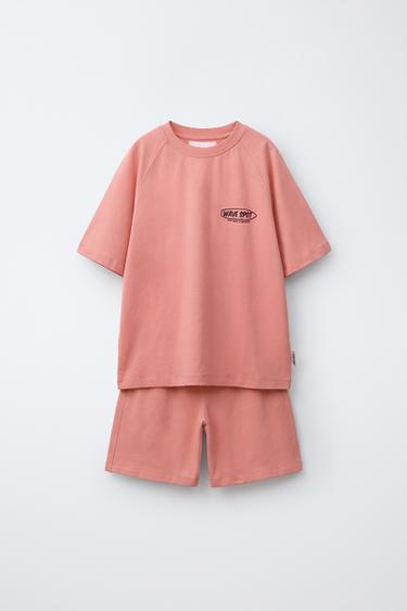 Zara T恤和短褲套裝 - 珊瑚色