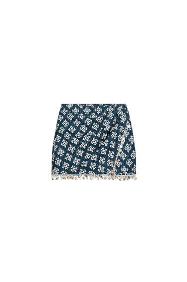 Zara BEADED PRINTED SKORT - Blue / White - Image 0