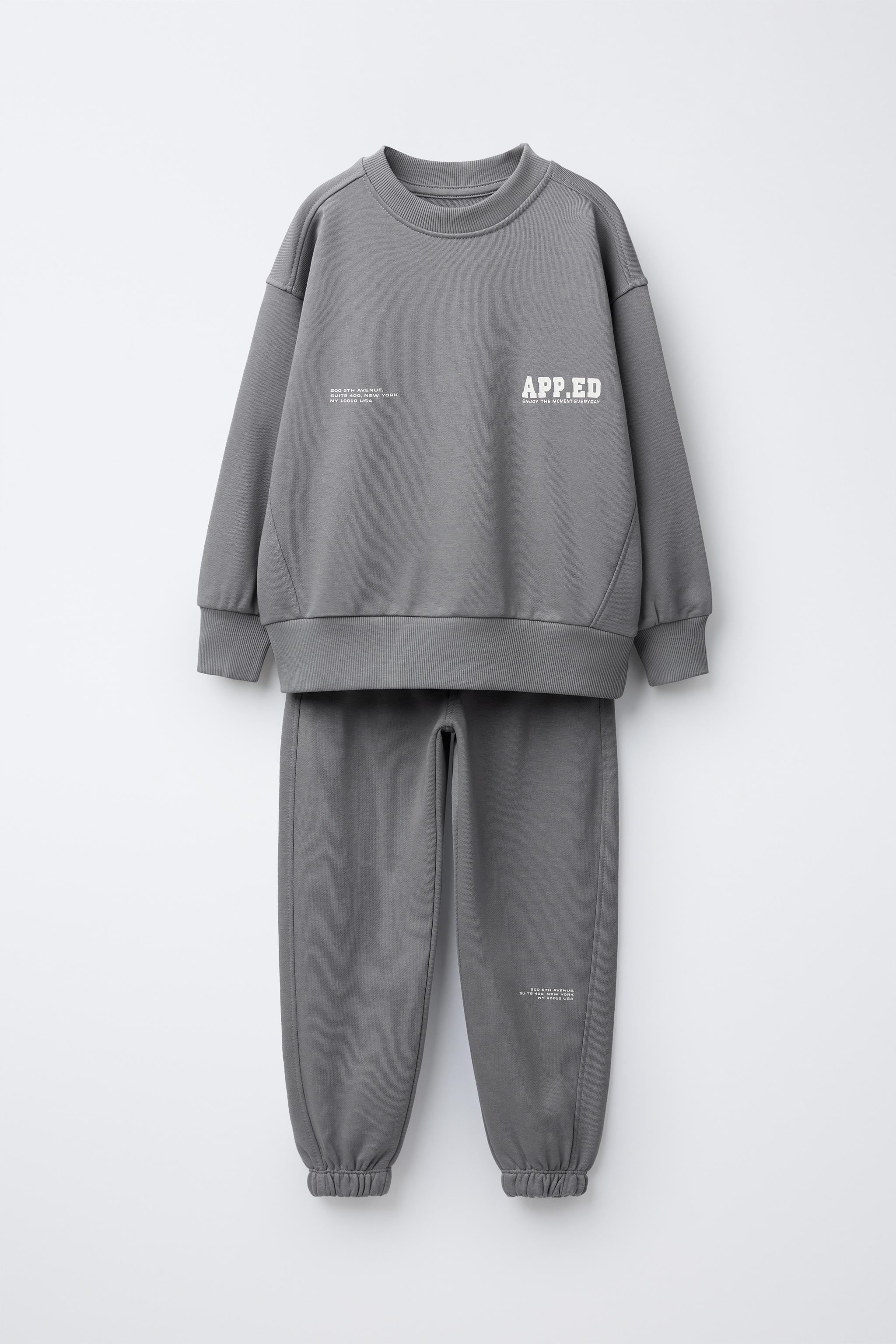 TEXT PRINT SWEATSHIRT AND JOGGER PANTS SET - Light gray