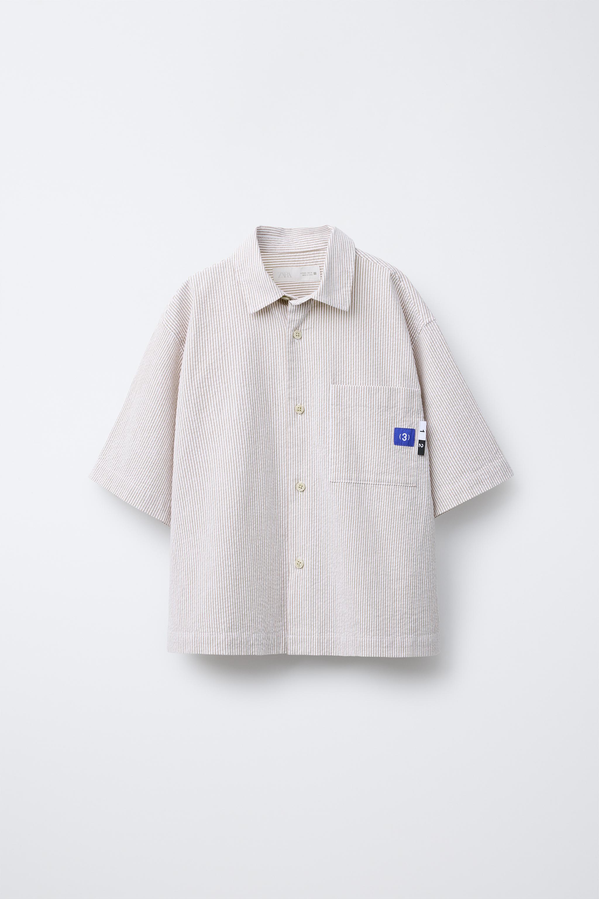 シアサッカー織りストライプシャツ - ベージュ | ZARA Japan / 日本