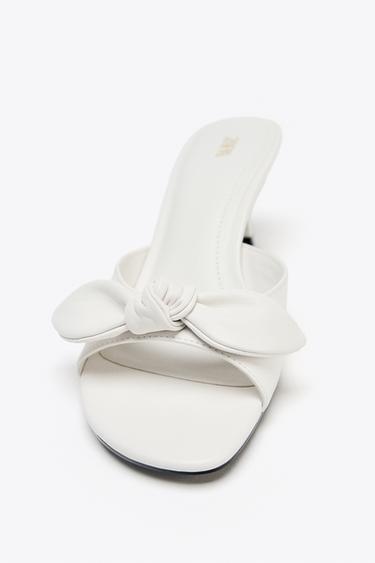 LEATHER BOW HEELED SANDALS - white by Zara - Image 5