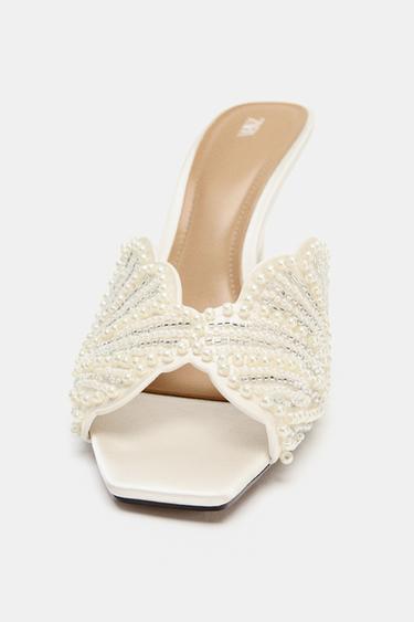 FAUX PEARL BACKLESS HIGH-HEEL SANDALS - White by Zara - Image 2