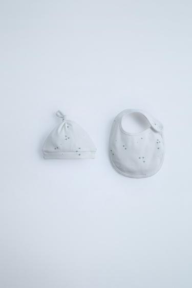 PRINTED RIB HAT AND BIB SET - Ecru by Zara - Image 0