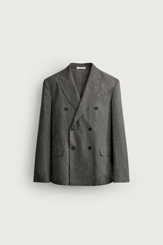 BLAZER CRUZADO PATA DE GALO COM LINHO - Verde / Cru da Zara - Imagem 0