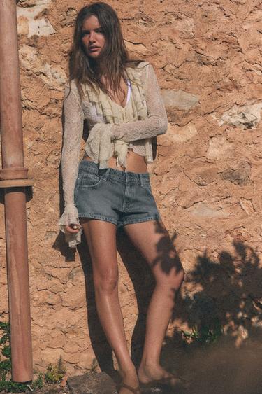 SPARKLY LACE TOP WITH RUFFLES - Ecru by Zara