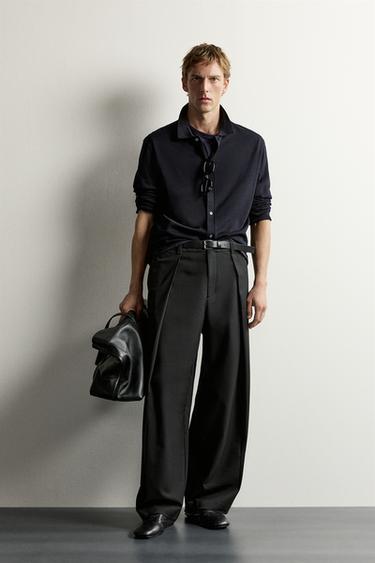 Zara PLEATED RELAXED-FIT PANTS - Black